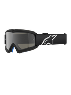 Alpinestars Vision Youth Corp, lunettes de motocross noires avec écran miroir argenté, taille enfant, sangle réglable noire avec logo étoile blanc, rembourrage en mousse bleue, conçu pour les courses de moto tout-terrain