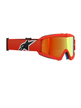 Masque Alpinestars Vision Youth Corp, lunettes de motocross, monture orange avec écran miroir rouge, doté d'un bandeau tissé orange avec un logo noir et blanc, conçu pour les jeunes pilotes avec écran anti-buée et monture en uréthane