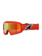 Masque Alpinestars Vision Youth Corp, lunettes de motocross pour enfant, orange avec écran miroir rouge, avec logo Alpinestars noir et blanc sur le bandeau, protection oculaire haute performance pour la course tout-terrain