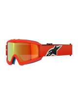 Masque Alpinestars Vision Youth Corp, lunettes de motocross pour enfant, orange avec écran miroir rouge, avec logo Alpinestars noir et blanc sur le bandeau, protection oculaire haute performance pour la course tout-terrain