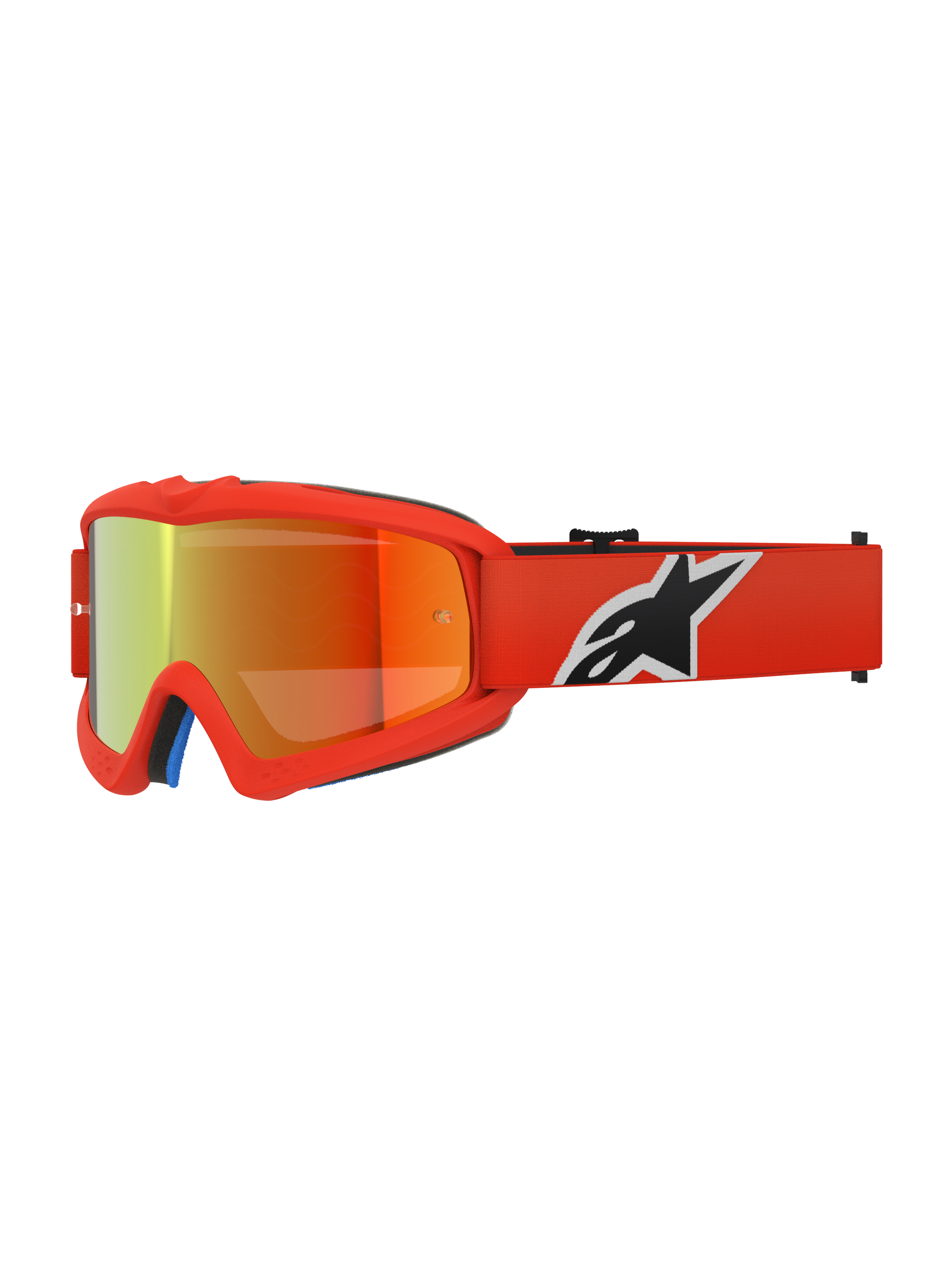 Masque Alpinestars Vision Youth Corp, lunettes de motocross pour enfant, orange avec écran miroir rouge, avec logo Alpinestars noir et blanc sur le bandeau, protection oculaire haute performance pour la course tout-terrain