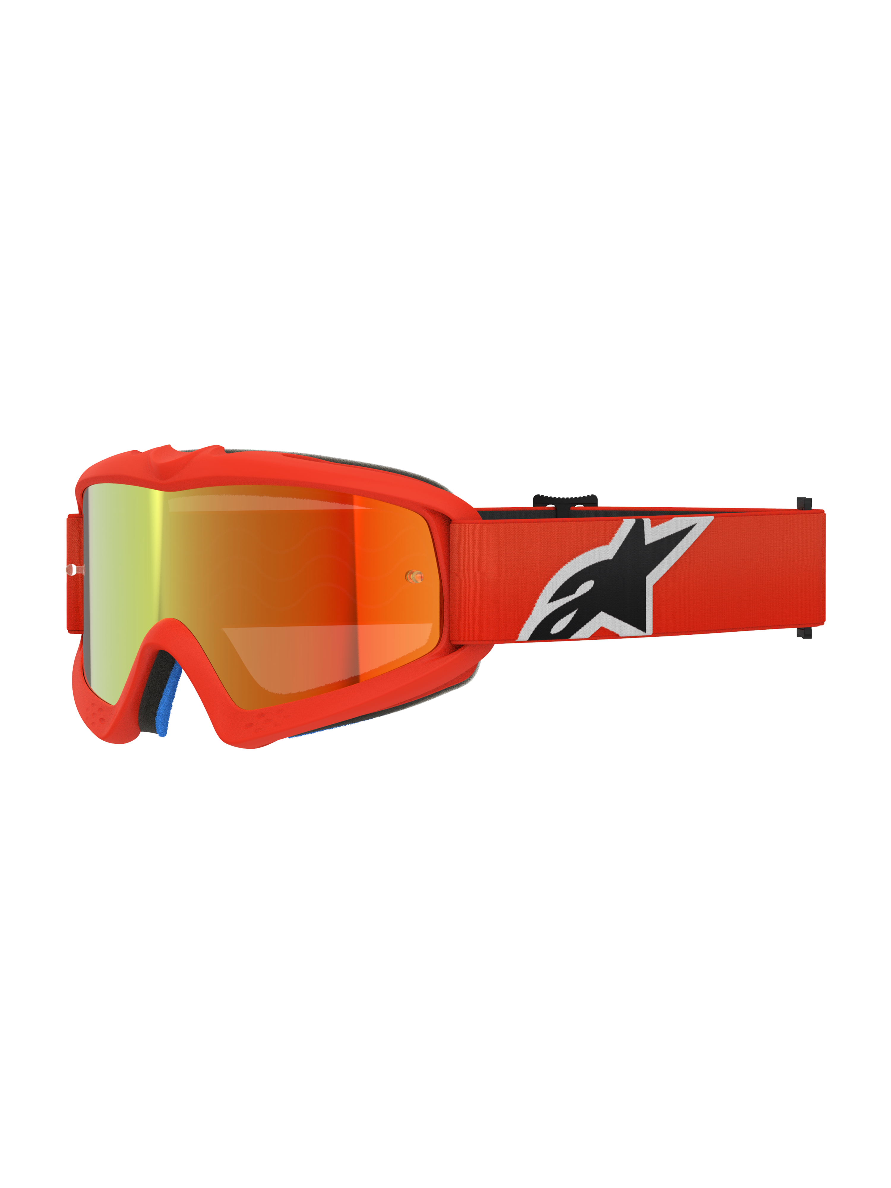 Masque Alpinestars Vision Youth Corp, lunettes de motocross pour enfant, orange avec écran miroir rouge, avec logo Alpinestars noir et blanc sur le bandeau, protection oculaire haute performance pour la course tout-terrain