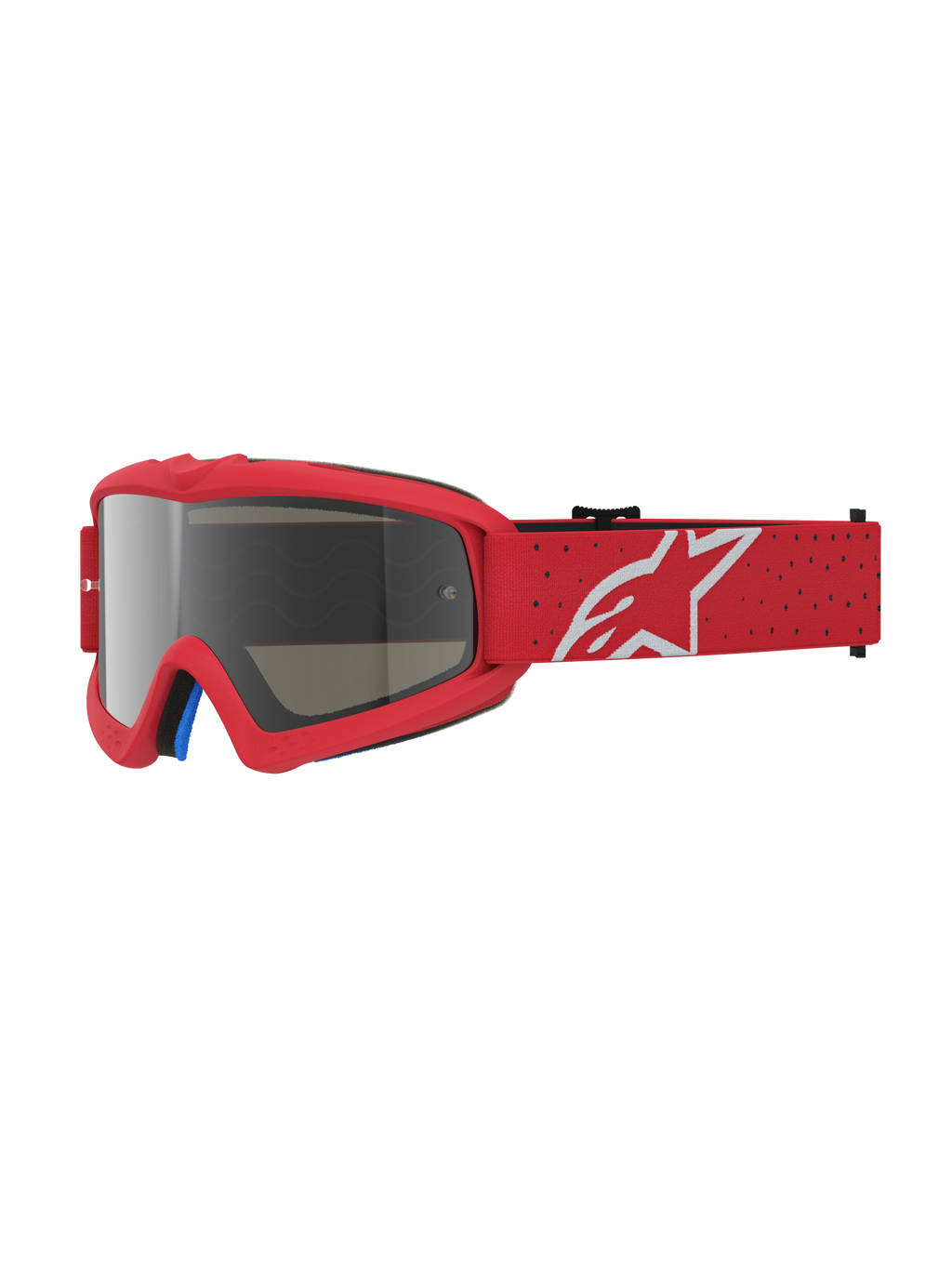 Alpinestars Vision Vesta Junior, masque de motocross rouge, lentille miroir argentée et protection anti-buée.