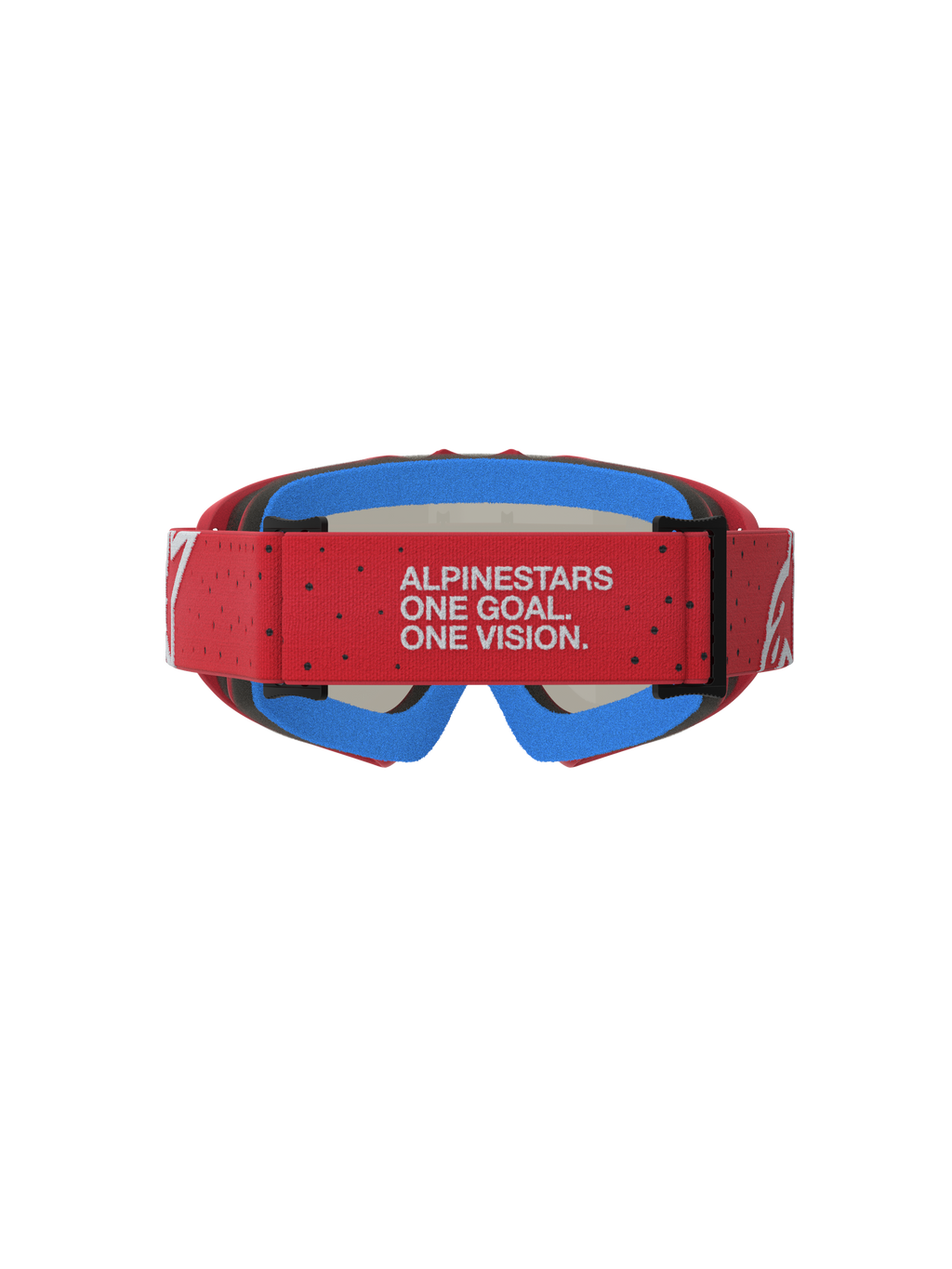 Masque Vision Vesta Junior Alpinestars, masque de motocross rouge avec mousse faciale bleue et sangle ajustable.