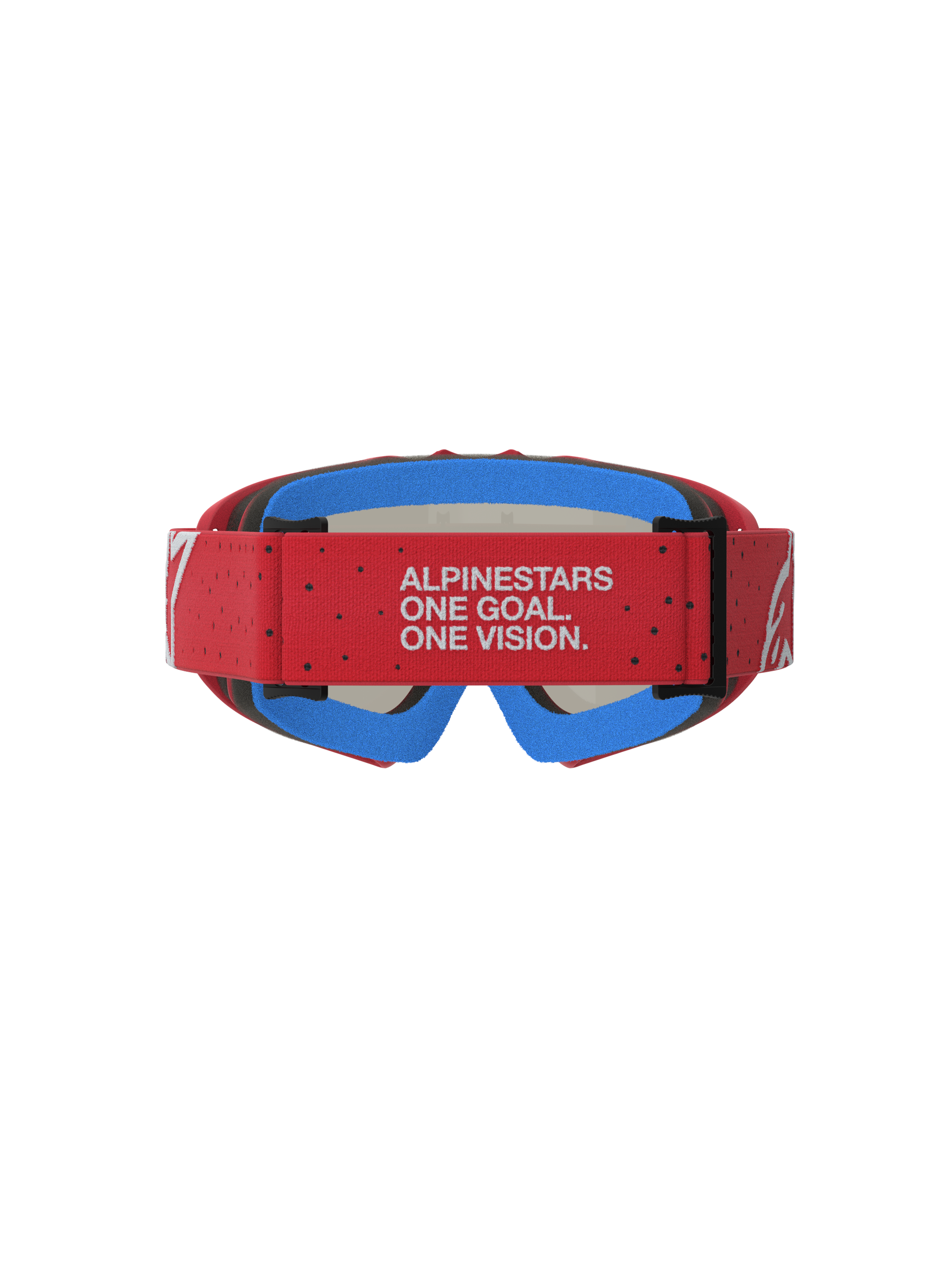Masque Vision Vesta Junior Alpinestars, masque de motocross rouge avec mousse faciale bleue et sangle ajustable.