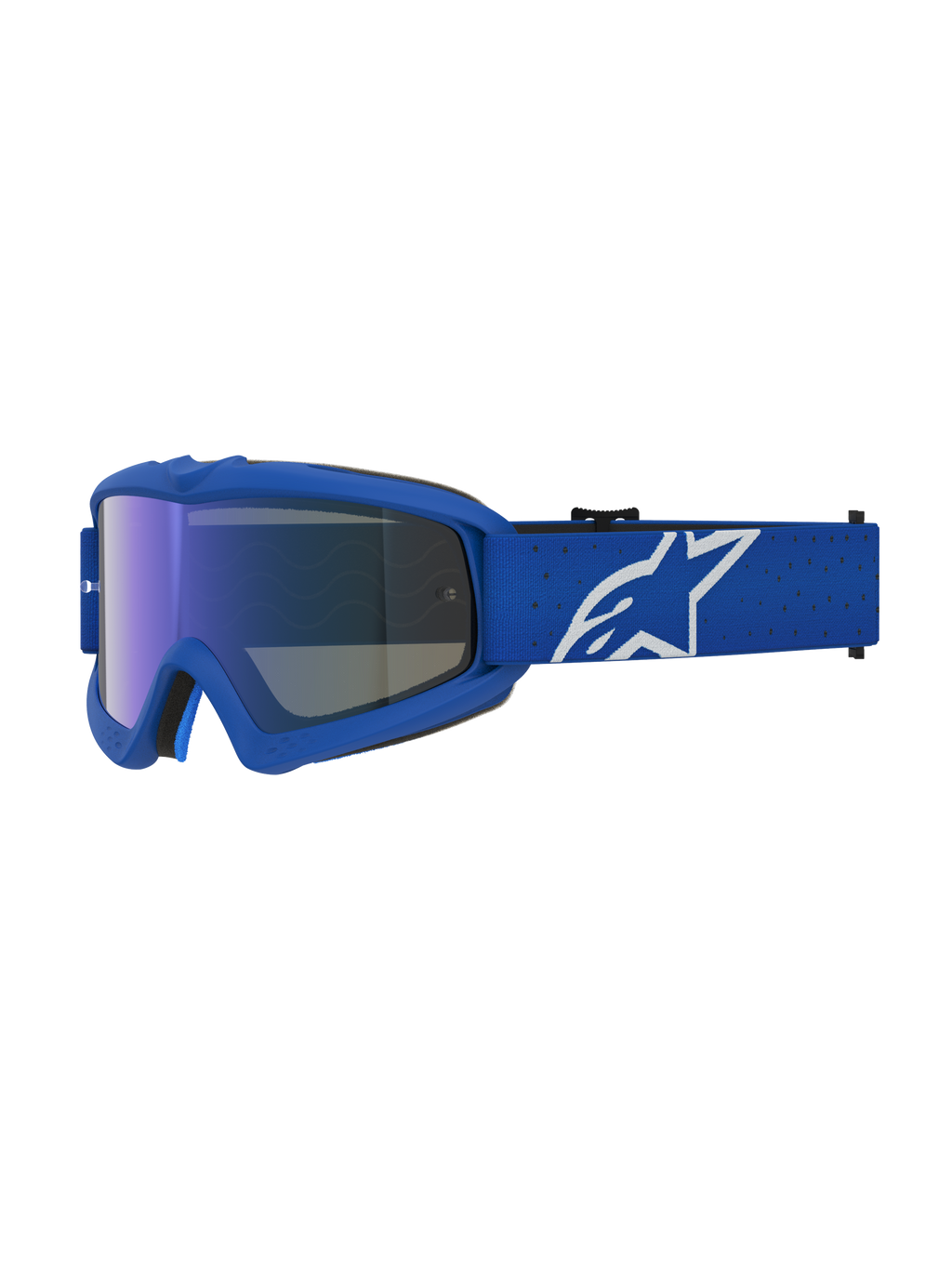 Alpinestars Masque Vision Vesta Junior, masque de motocross bleu et blanc, monture flexible et lentille miroir bleue anti-buée