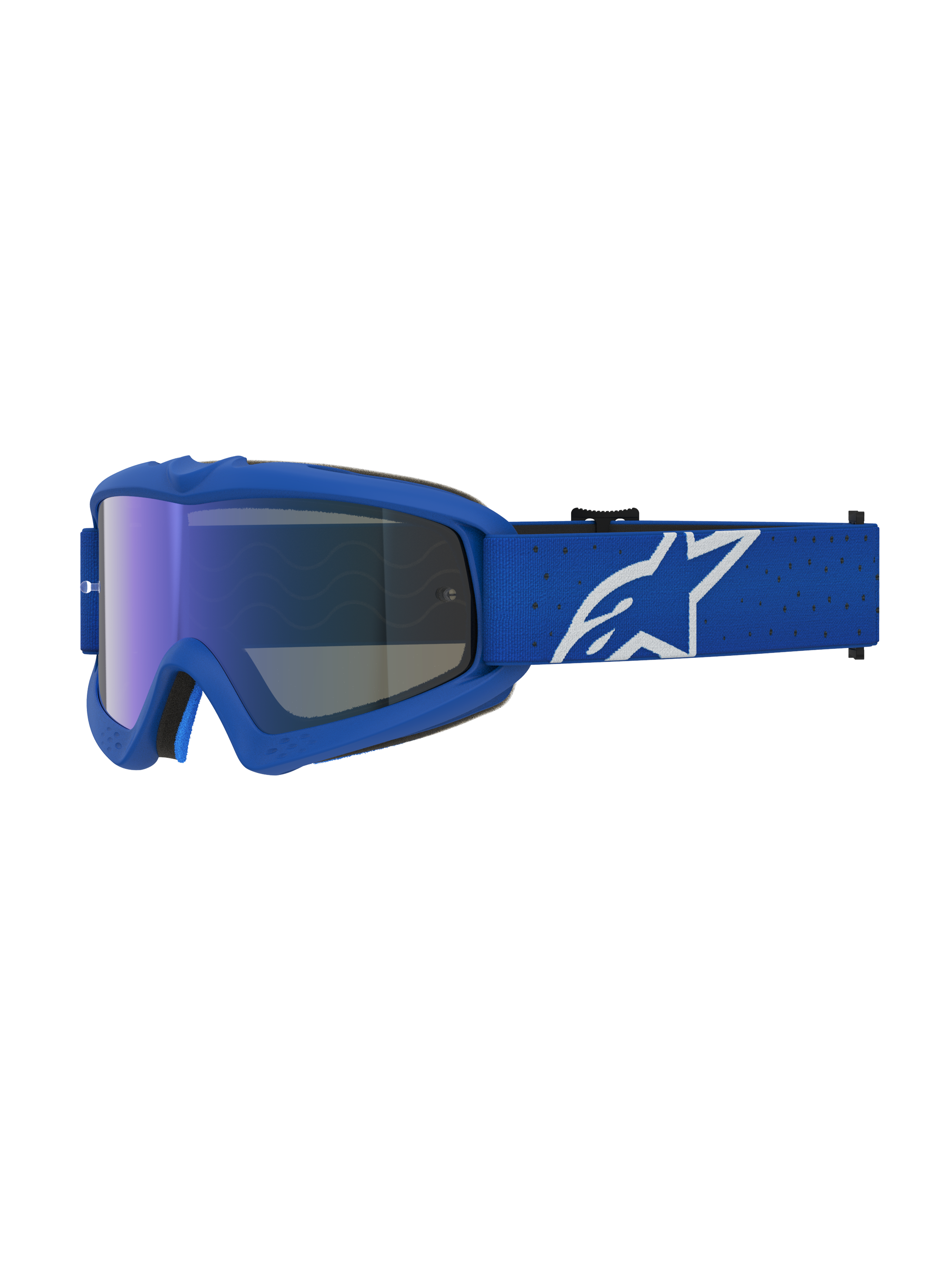 Alpinestars Masque Vision Vesta Junior, masque de motocross bleu et blanc, monture flexible et lentille miroir bleue anti-buée
