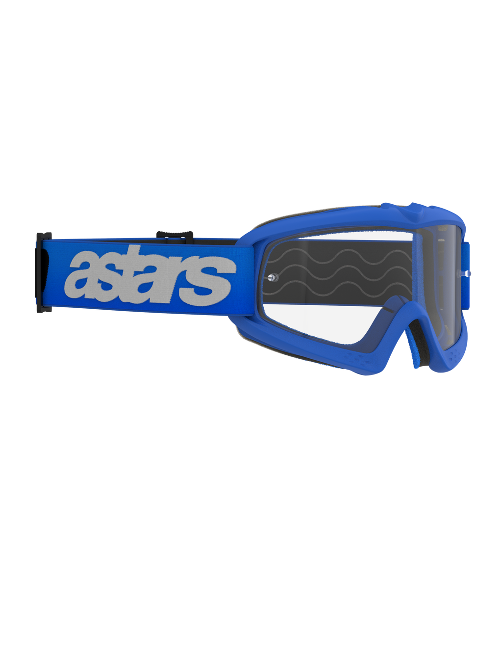 Masque Alpinestars Vision Junior Blaze, masque de motocross, bleu et clair, avec monture bleue et écran clair anti-buée, large bandeau bleu avec logo 'astars' blanc, conçu pour les jeunes pilotes et les formes de visage plus petites, équipement tout-terrain professionnel