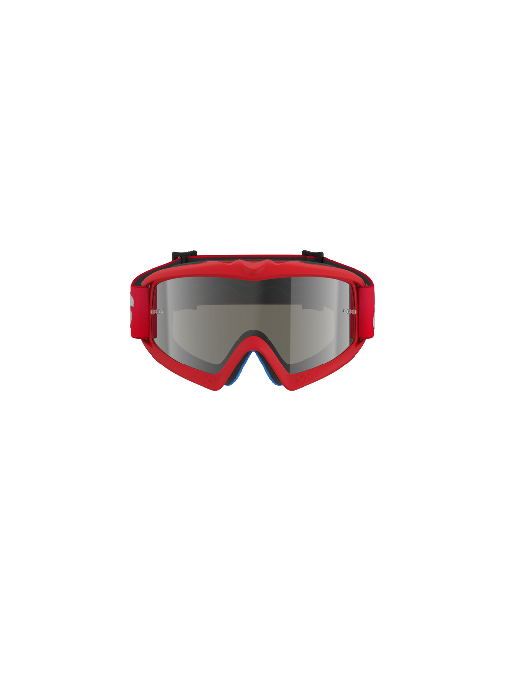 Masque Vision Junior Blaze Alpinestars, masque de motocross, rouge et miroir argenté, vue de face, doté d'une monture en uréthane rouge vif et d'un bandeau rouge, conçu pour les jeunes pilotes avec un écran miroir