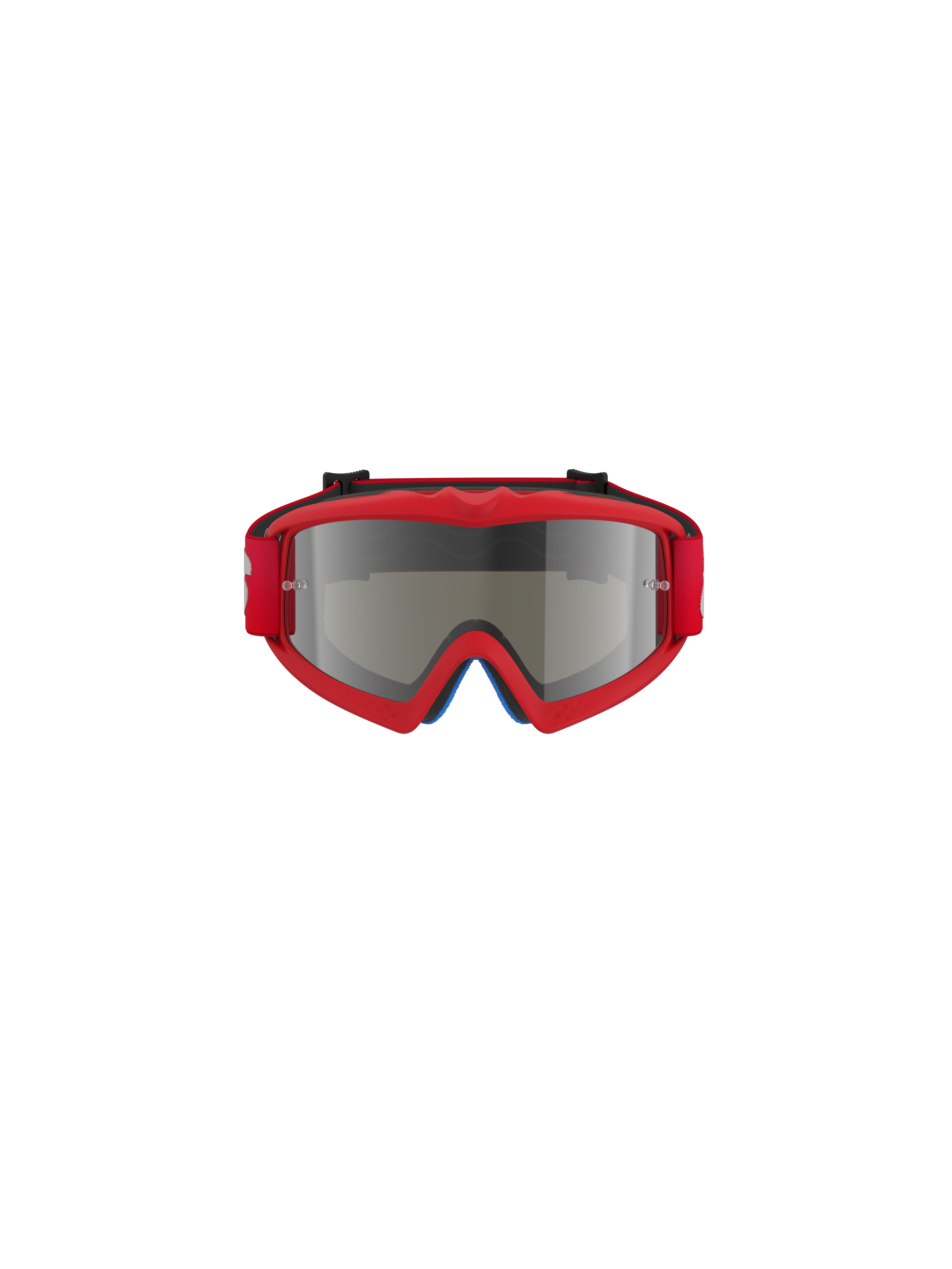 Masque Vision Junior Blaze Alpinestars, masque de motocross, rouge et miroir argenté, vue de face, doté d'une monture en uréthane rouge vif et d'un bandeau rouge, conçu pour les jeunes pilotes avec un écran miroir