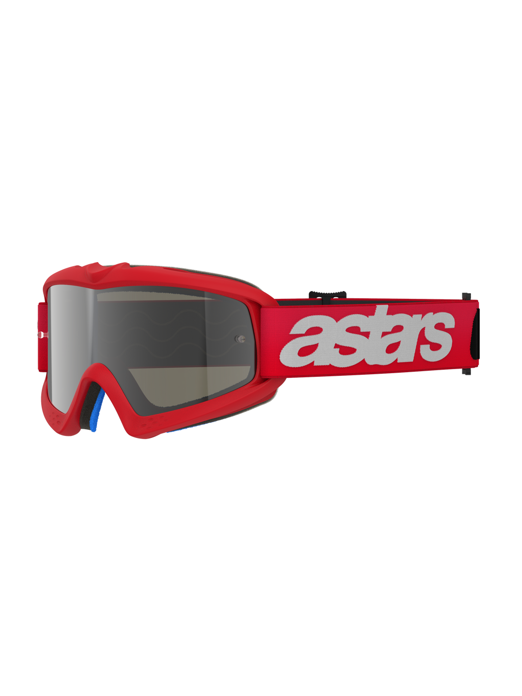Alpinestars Masque Vision Junior Blaze, masque de motocross, Rouge miroir argent, monture rouge avec écran miroir argent, large bandeau rouge avec logo astars blanc, protection oculaire tout-terrain professionnelle pour jeunes pilotes