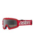 Alpinestars Masque Vision Junior Blaze, masque de motocross, Rouge miroir argent, monture rouge avec écran miroir argent, large bandeau rouge avec logo astars blanc, protection oculaire tout-terrain professionnelle pour jeunes pilotes