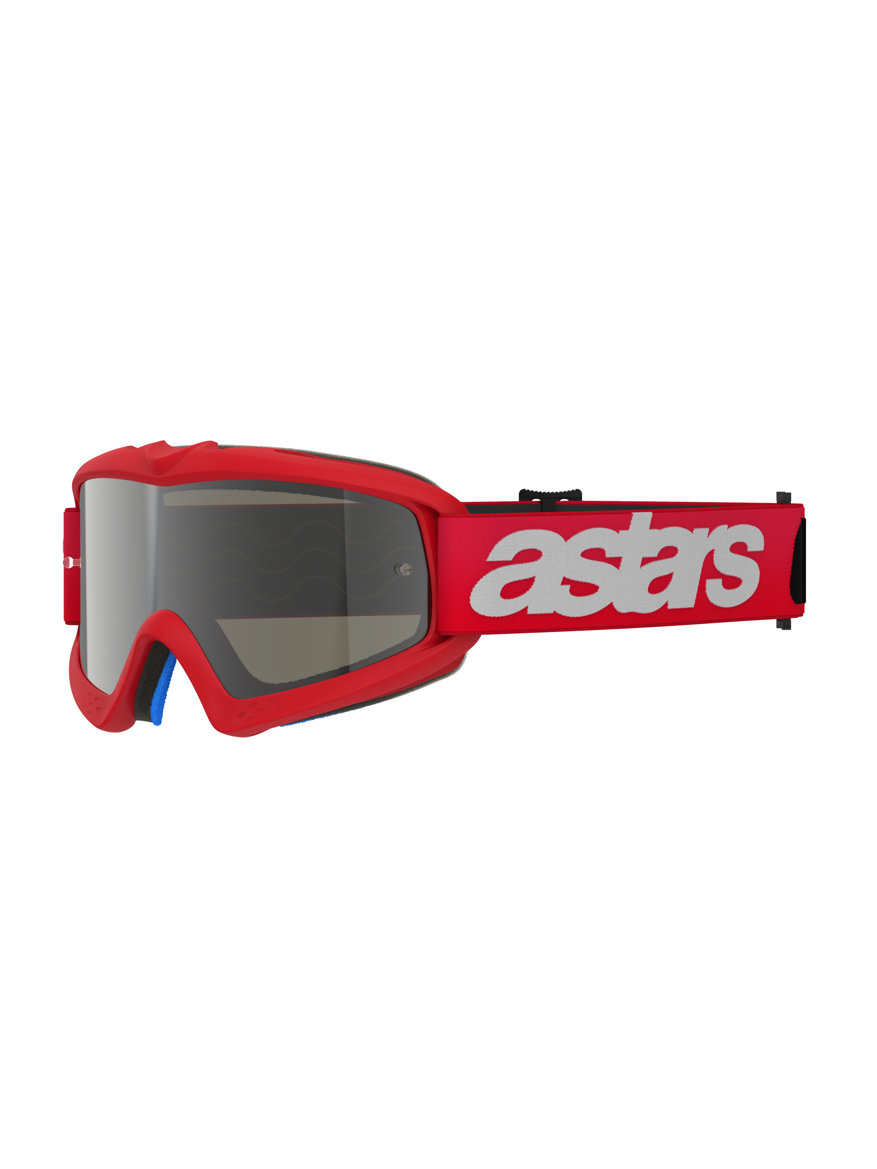 Alpinestars Masque Vision Junior Blaze, masque de motocross, Rouge miroir argent, monture rouge avec écran miroir argent, large bandeau rouge avec logo astars blanc, protection oculaire tout-terrain professionnelle pour jeunes pilotes