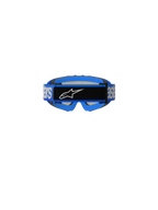 Masque Alpinestars Vision Junior Blaze, masque de motocross, bleu, vue arrière montrant la sangle tissée bleue avec marquage Alpinestars blanc et plaque centrale noire avec logo, rembourrage en mousse bleue, conçu pour le tout-terrain junior