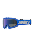 Masque Alpinestars Vision Junior Blaze, masque de motocross, Bleu Miroir Bleu, monture bleue avec écran miroir bleu anti-buée, bandeau bleu réglable avec logo « astars » blanc, protection oculaire spécialisée pour les jeunes pilotes