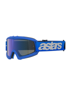 Masque Alpinestars Vision Junior Blaze, masque de motocross, Bleu Miroir Bleu, monture bleue avec écran miroir bleu anti-buée, bandeau bleu réglable avec logo « astars » blanc, protection oculaire spécialisée pour les jeunes pilotes