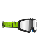 Masque Alpinestars Vision Youth Hollow, masque de motocross pour enfant, monture gris anthracite avec écran miroir argenté, bandeau jaune fluo et noir avec logo Alpinestars, protection oculaire de qualité professionnelle pour la course tout-terrain