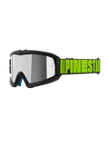 Masque Alpinestars Vision Youth Hollow, lunettes de motocross pour jeunes, anthracite et jaune fluo, écran réfléchissant argent miroir, sangle noire avec logo Alpinestars jaune fluo, rembourrage intérieur bleu, coupe adaptée aux jeunes pilotes