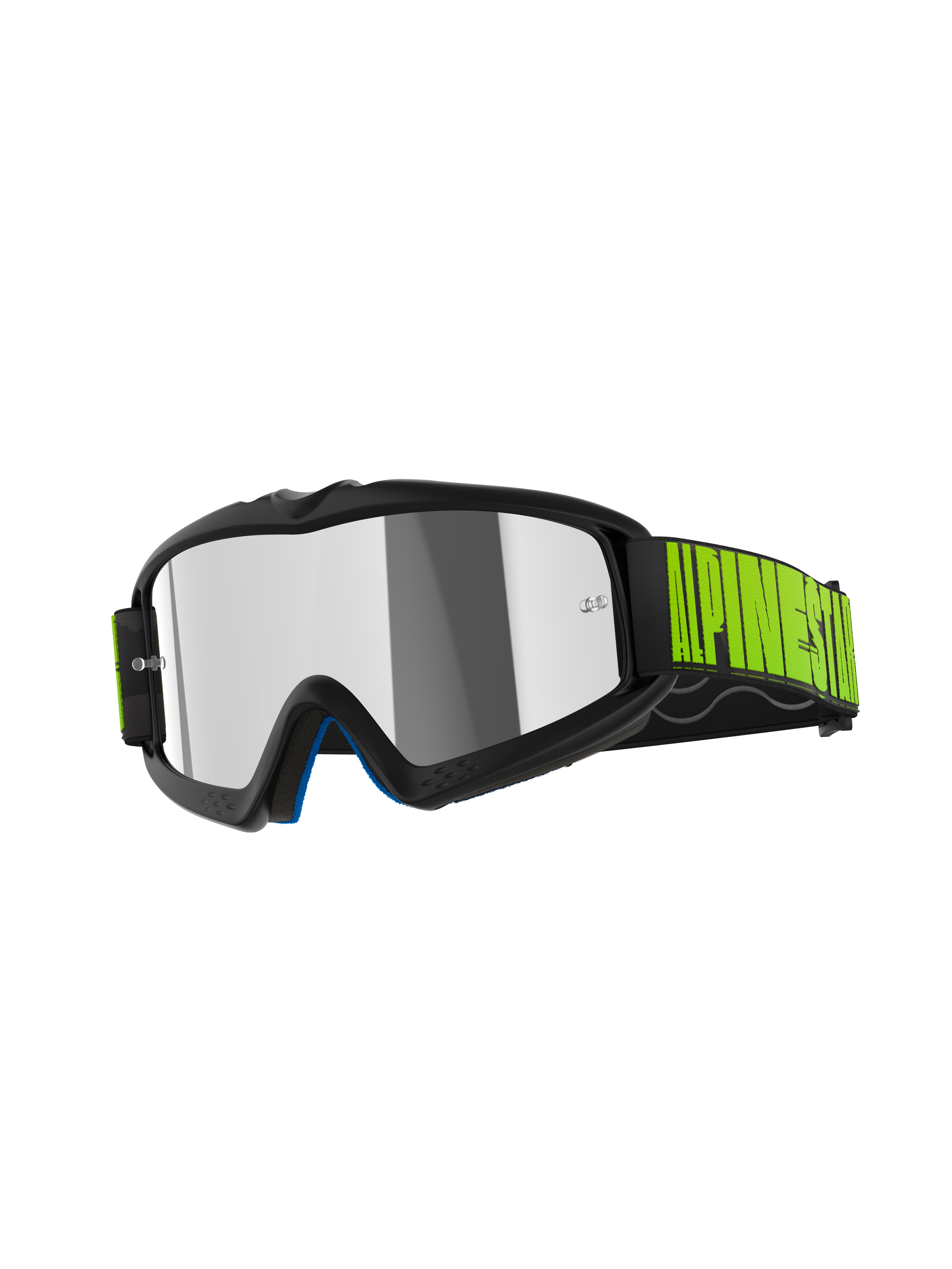 Masque Alpinestars Vision Youth Hollow, masque de motocross pour enfant, anthracite et jaune fluo, avec écran miroir argenté, sangle noire avec logo jaune vif, protection oculaire haute performance pour le tout-terrain junior