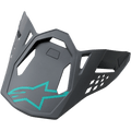 Alpinestars S-M8 Helmet Visor, Radium Bleu Gris Vert, visière de rechange gris foncé avec logo étoile Alpinestars turquoise, design mat angulaire et découpes géométriques pour casques de motocross