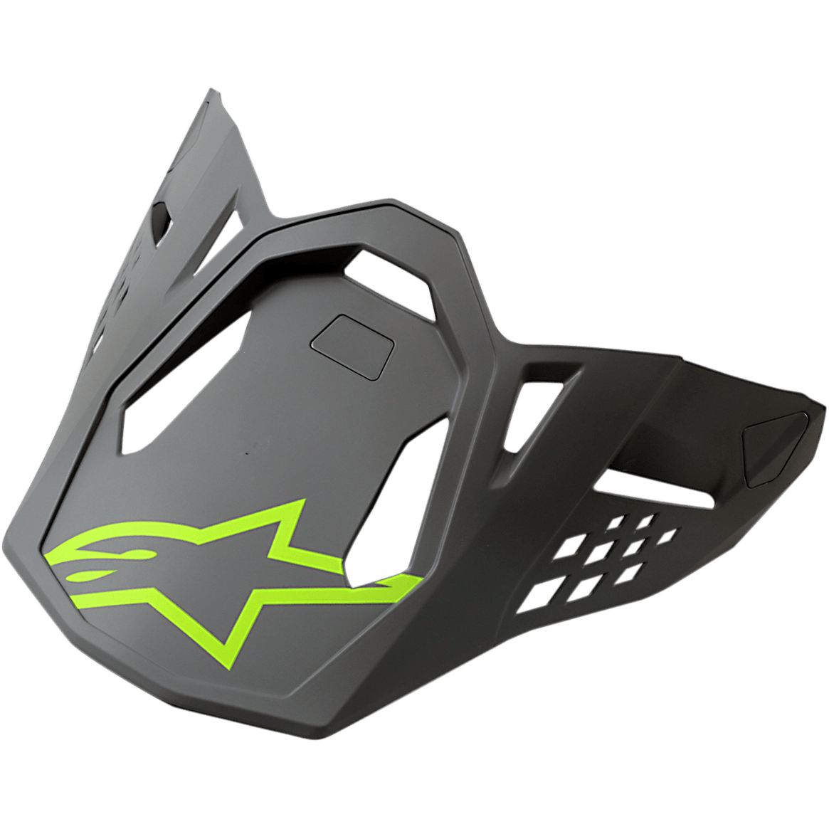 Alpinestars S-M8 Helmet Visor Radium, visière pour casque de moto, gris avec logo Alpinestars jaune néon, design aérodynamique angulaire avec découpes de ventilation