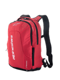 Sac à dos Alpinestars City Hunter V2, rouge et noir, sac à dos de moto urbain avec logo blanc imposant, poches latérales zippées, bretelles rembourrées en maille et design profilé pour les motards
