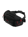 Alpinestars MM93 Waist Bag, Motorcycle Hip Pack, Black with Red Zipper Pulls, multiple zippered compartments, adjustable belt with buckle, featuring red Alpinestars logo and grey MM93 branding, durable water-resistant textile