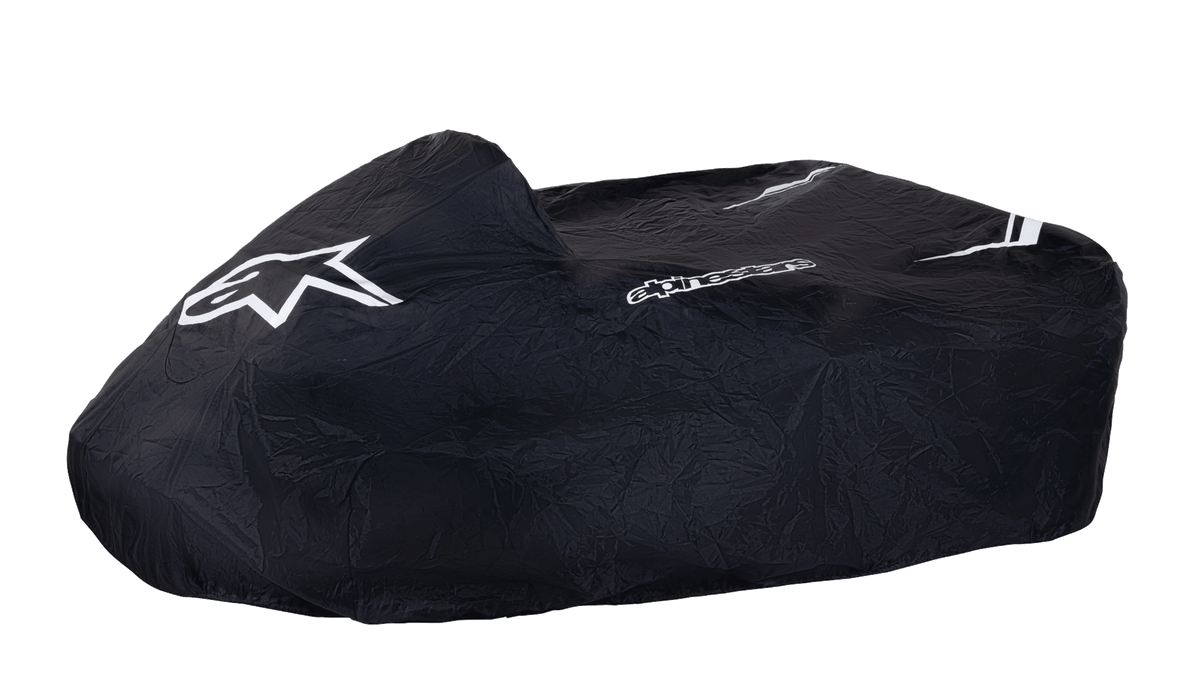 Alpinestars Kart Cover, Black with White Star Logo, Protective Cover for Karting Equipment, Lightweight Weather-Resistant Fabric with Drawstring, White Stripes Detail