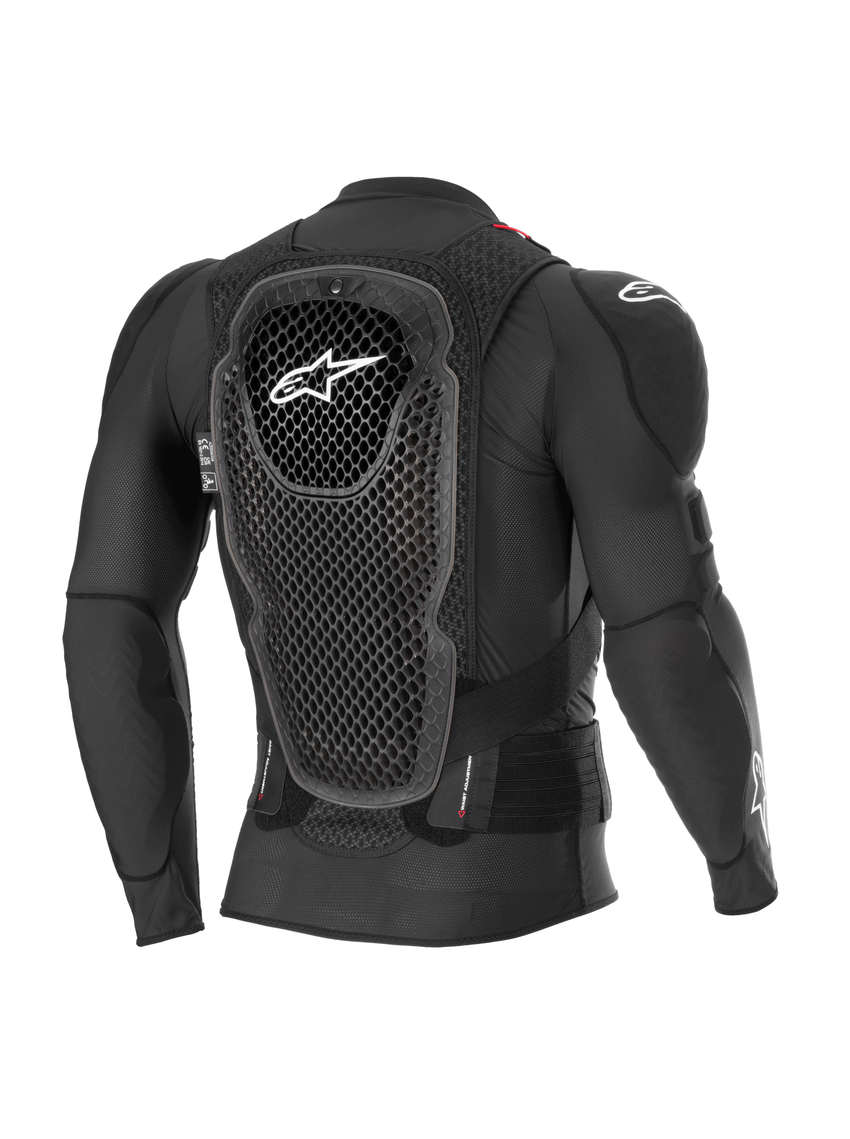 Alpinestars Bionic Pro V3 Plasma Protection Jacket, Black, rear view highlighting the Cell Technology back protector, breathable mesh chassis, and integrated shoulder armor, motocross body protection gear