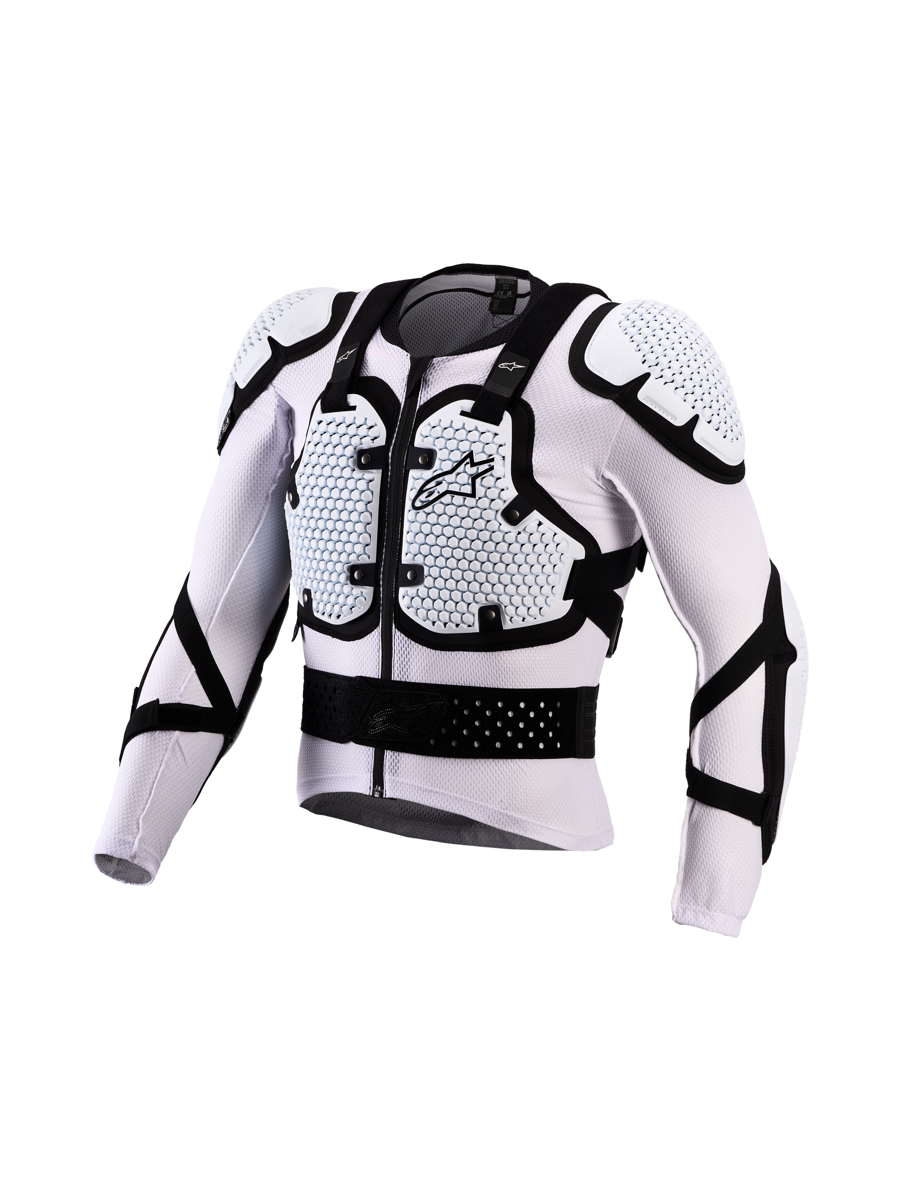 Veste de protection Alpinestars Bionic Action V3, armure motocross blanche et noire, maille respirante, technologie A-Morph.