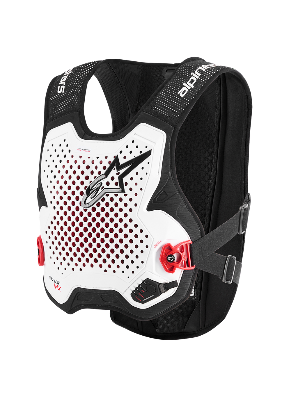 Alpinestars Tech-Air® MX System, motocross airbag protector vest in White and Black, featuring CE-certified protection, integrated Nucleon PLASMA back protector, and breathable stretch-mesh construction