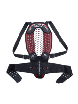 Protection dorsale Alpinestars Nucleon Plasma, protection dorsale de moto, noir, blanc et rouge, avec zone spinale centrale blanche ventilée et intérieur en mesh rouge, bretelles et ceinture réglables, design ergonomique léger pour la protection contre les impacts
