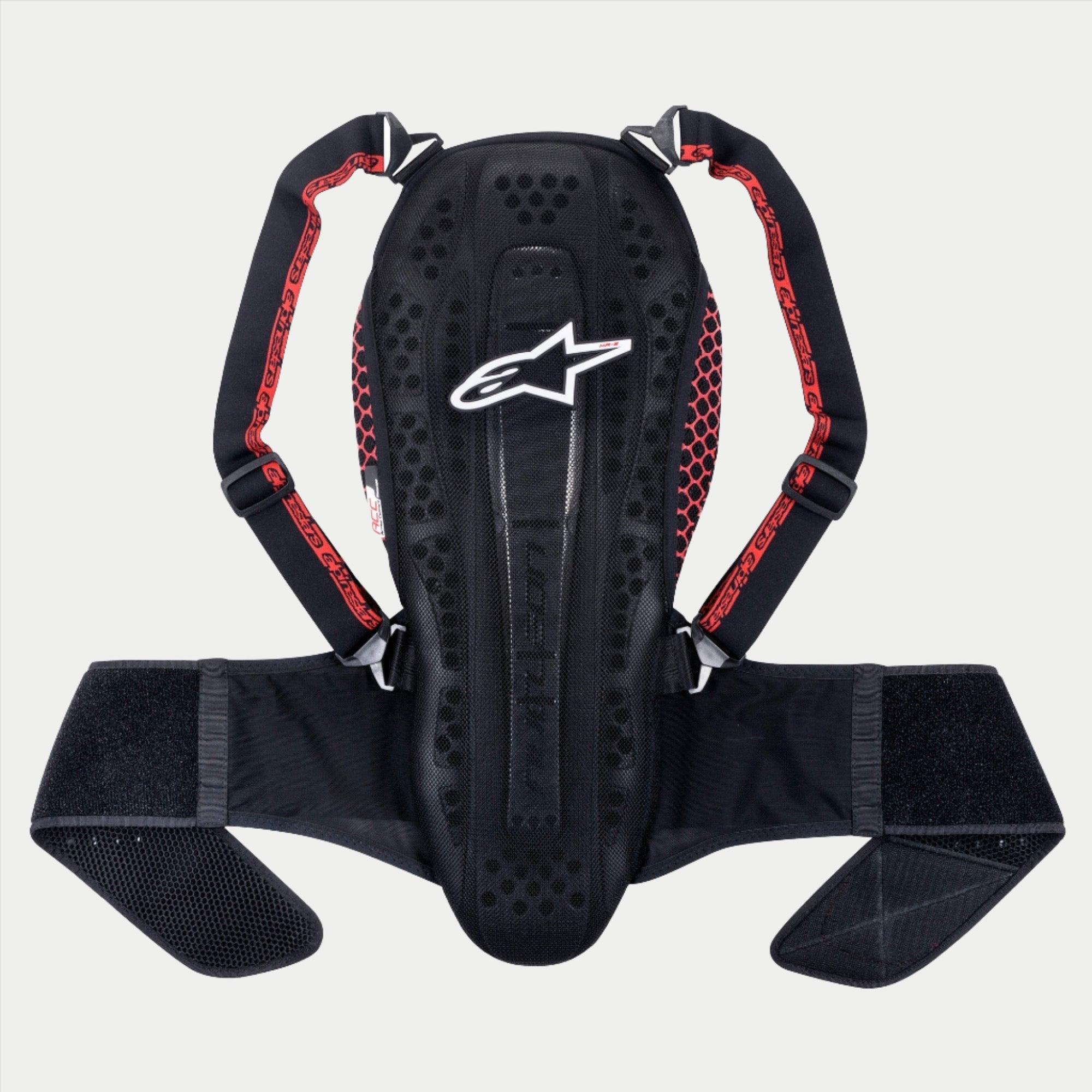 Protection dorsale Alpinestars Nucleon KR-2, Black Smoke Red, protection vertébrale articulée avec logo étoile blanc, panneaux latéraux rouges en nid d'abeille, bretelles réglables et large ceinture ventrale, équipement de sécurité moto certifié CE Niveau 2