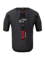 Alpinestars Tech-Air® 5 Plasma System, système airbag moto, vue arrière, noir, comprend un panneau central en maille avec un logo étoile blanc et des accents rouges de la protection dorsale interne PLASMA, design ajusté à manches courtes pour une protection sous la veste