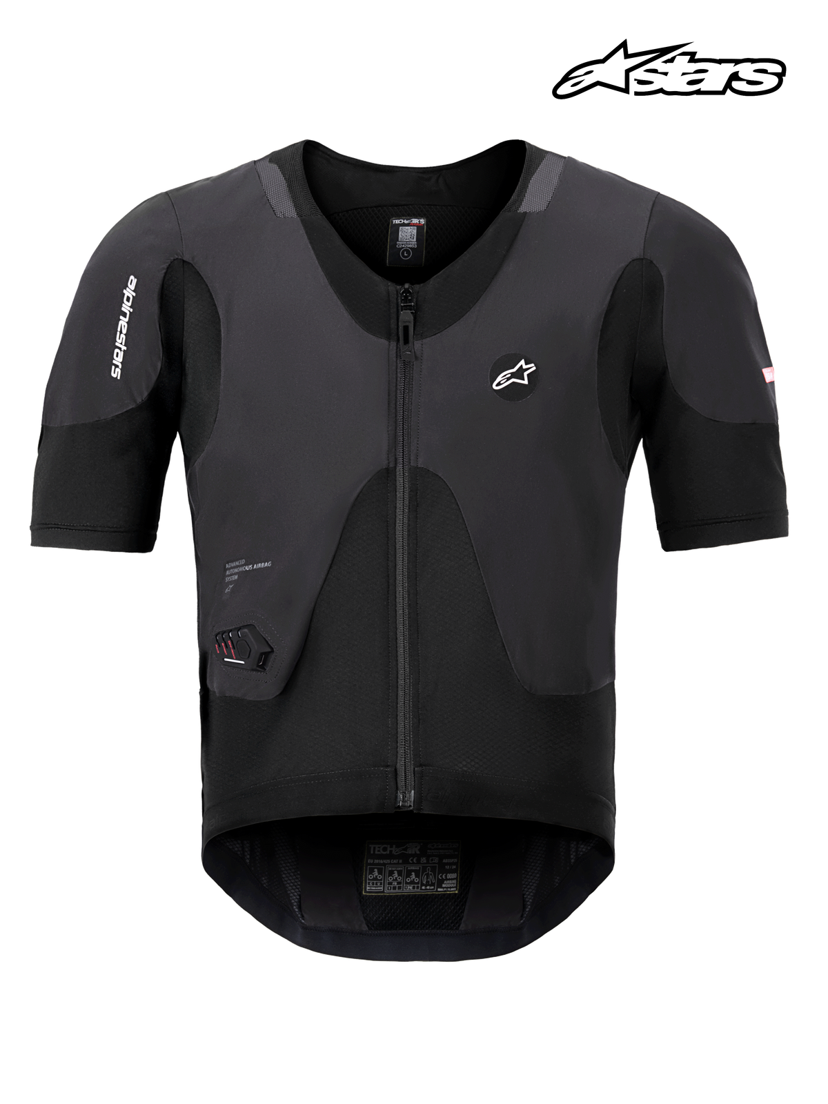 Alpinestars Système Airbag Tech-Air® 5 Plasma, sous-vêtement airbag de moto, noir, protection supérieure du haut du corps certifiée CE avec maille extensible monocouche respirante et protection dorsale Nucleon PLASMA intégrée, vue de face