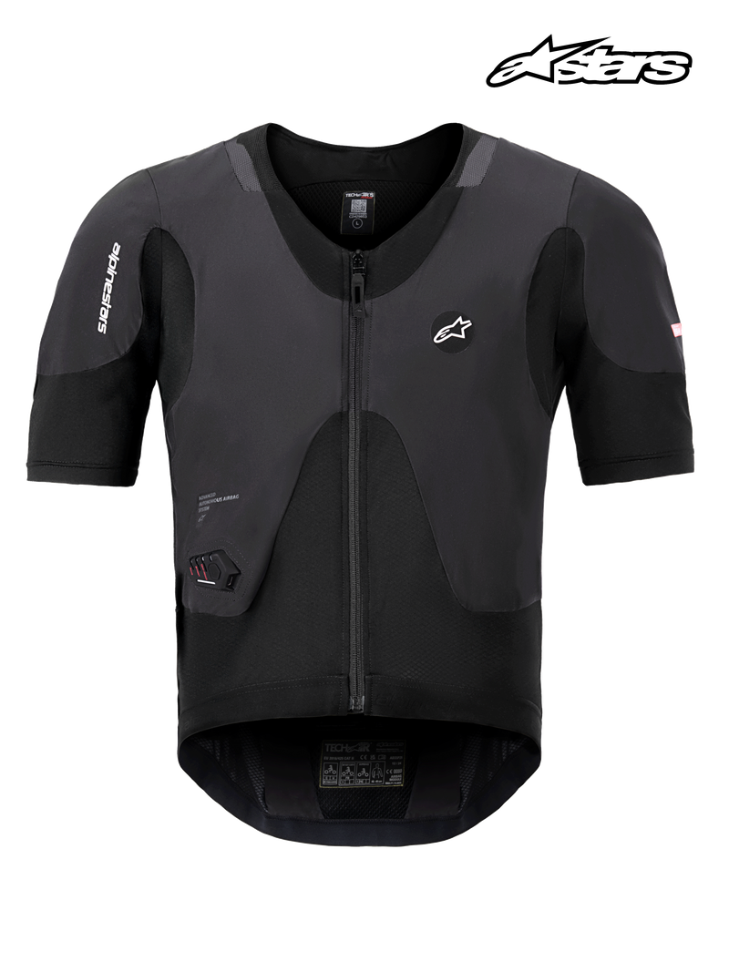 Alpinestars Système Airbag Tech-Air® 5 Plasma, sous-vêtement airbag de moto, noir, protection supérieure du haut du corps certifiée CE avec maille extensible monocouche respirante et protection dorsale Nucleon PLASMA intégrée, vue de face