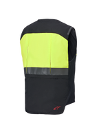 Système Alpinestars Tech-Air® 3 V2, gilet airbag moto, vue arrière, noir et jaune fluo, doté d'un empiècement jaune haute visibilité sur le haut du dos avec une bande horizontale réfléchissante et un logo rouge