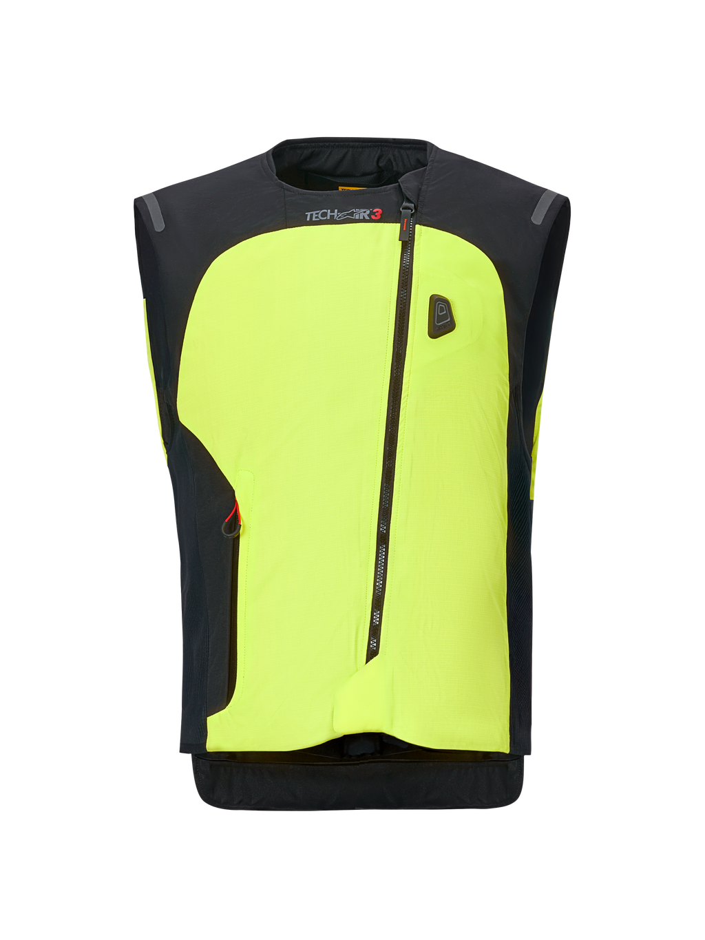 Système Alpinestars Tech-Air 3 V2, gilet airbag pour moto, jaune fluo et noir, avec fermeture éclair diagonale, système de protection électronique autonome et conception moderne pour la route