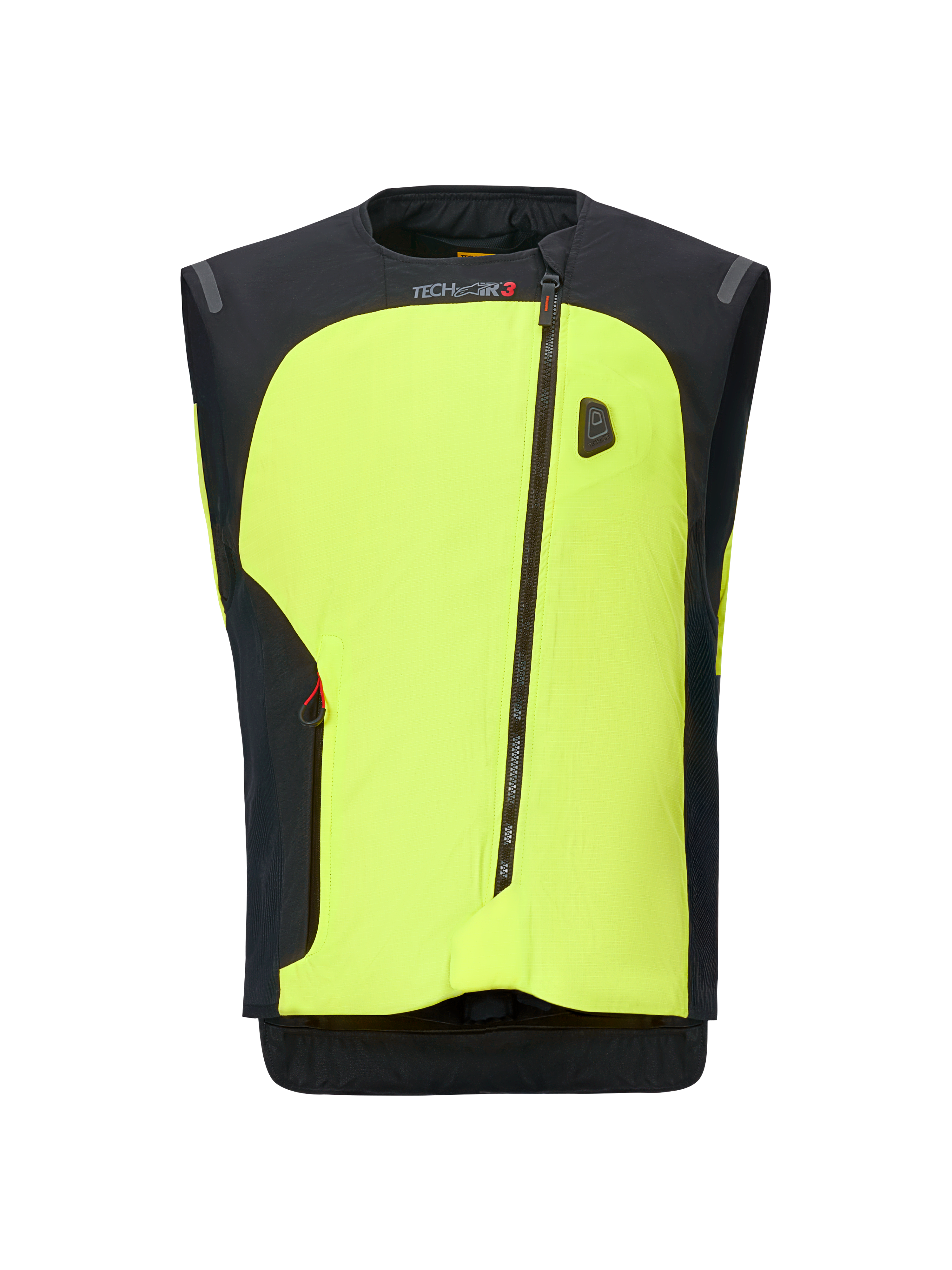 Système Alpinestars Tech-Air 3 V2, gilet airbag pour moto, jaune fluo et noir, avec fermeture éclair diagonale, système de protection électronique autonome et conception moderne pour la route