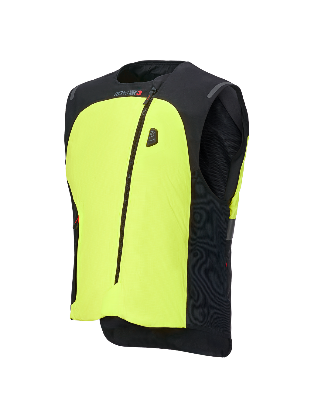 Alpinestars Tech-Air® 3 V2 System, gilet airbag moto, noir et jaune fluo, doté d'un panneau avant jaune fluo proéminent, d'une fermeture éclair centrale, d'un affichage d'état LED intégré et du logo Tech-Air, protection airbag autonome légère pour la conduite sur route