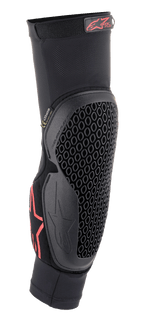 Alpinestars Bionic Flex Elbow Protector, Black and Red, slip-on mesh sleeve with flexible honeycomb Nucleon Flex Technology, red Alpinestars logo, ergonomic off-road motorcycle protection gear