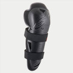 Genouillère Alpinestars Youth Bionic Action, noir, protection individuelle avec doubles sangles élastiques, coque en plastique asymétrique ergonomique avec logo embossé, équipement de protection de motocross et tout-terrain pour jeunes pilotes