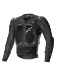 Alpinestars Bionic Action V2 Protection Jacket, Black, featuring honeycomb-patterned Cell Technology chest and elbow protectors, breathable mesh construction, white Alpinestars logo on the chest, off-road motorcycle protective gear
