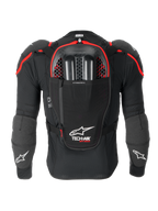 Alpinestars Tech-Air® Off-Road System, off-road motorcycle airbag system, back view in Black and Red, featuring an integrated Nucleon CELL back protector, hydration bladder compartment, and CE Level 1 protection