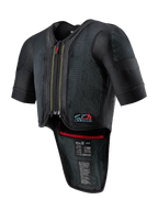 Alpinestars Tech-Air 7X System, gilet airbag pour moto, noir, avec fermeture éclair frontale, châssis en mesh ventilé à texture pointillée, manches courtes, protection dorsale étendue, finition intérieure rouge et logo Tech-Air 7X sur la poitrine, conçu pour la course sur route et la performance sur circuit