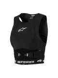 Alpinestars Woman Stella Plasma Chest Protector, Women's Motocross Gear, Black with White details, sports-bra style mesh chassis, featuring a white star logo on the chest and branded lower band, adjustable side buckles for a secure fit