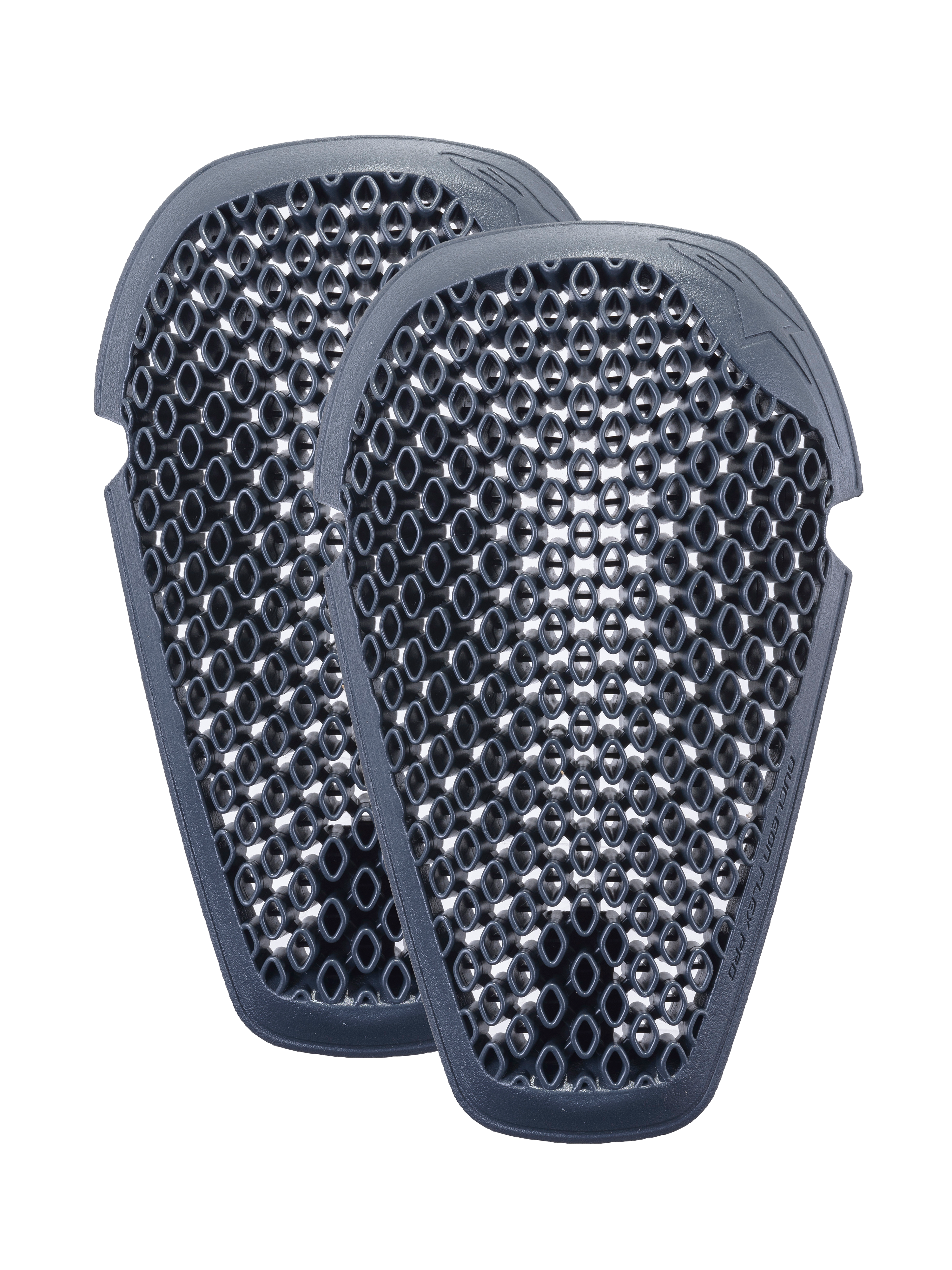 Alpinestars Nucleon Flex Pro Knee Protectors, Anthracite gray, pair of ergonomic motorcycle armor inserts featuring a ventilated honeycomb open-cell structure for airflow and lightweight impact protection