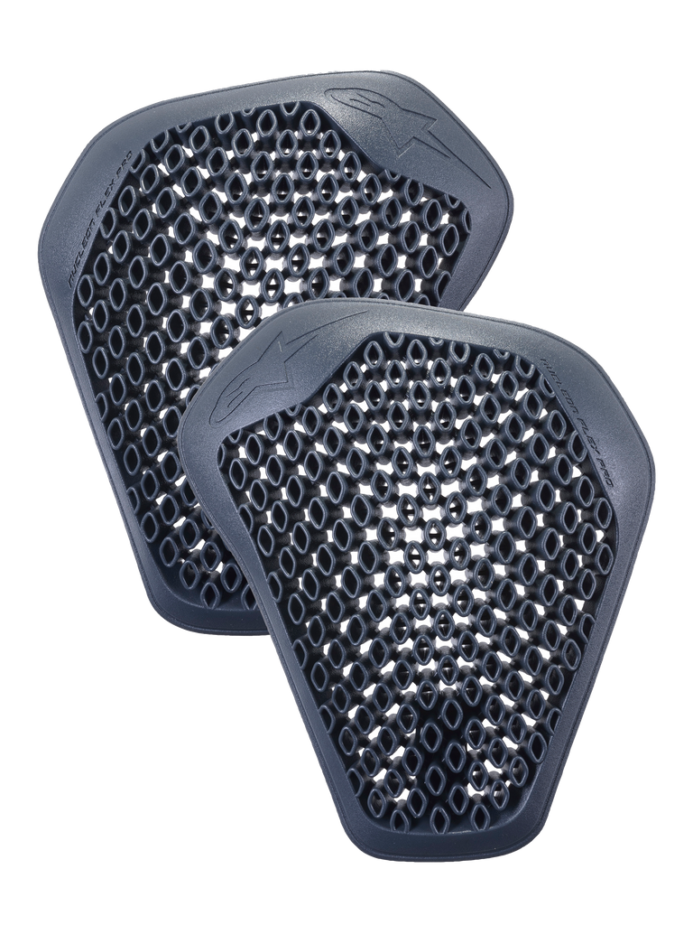 Protections d'épaules Alpinestars Nucleon Flex Pro, paire d'inserts gris anthracite avec structure à cellules en nid d'abeille, design ergonomique léger et ventilé pour blousons de moto.