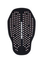 Alpinestars Nucleon Plasma Back Protector Insert, Black and Red motorcycle back protector, highly perforated honeycomb structure for ventilation, vertical white Alpinestars branding, lightweight and adaptive Level 2 CE certified impact protection.