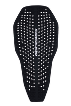 Alpinestars Nucleon Plasma Full Back Protector Insert, Motorcycle Back Protector, Black, featuring a perforated wavy texture for ventilation, white vertical Alpinestars logo, slim and flexible contoured design